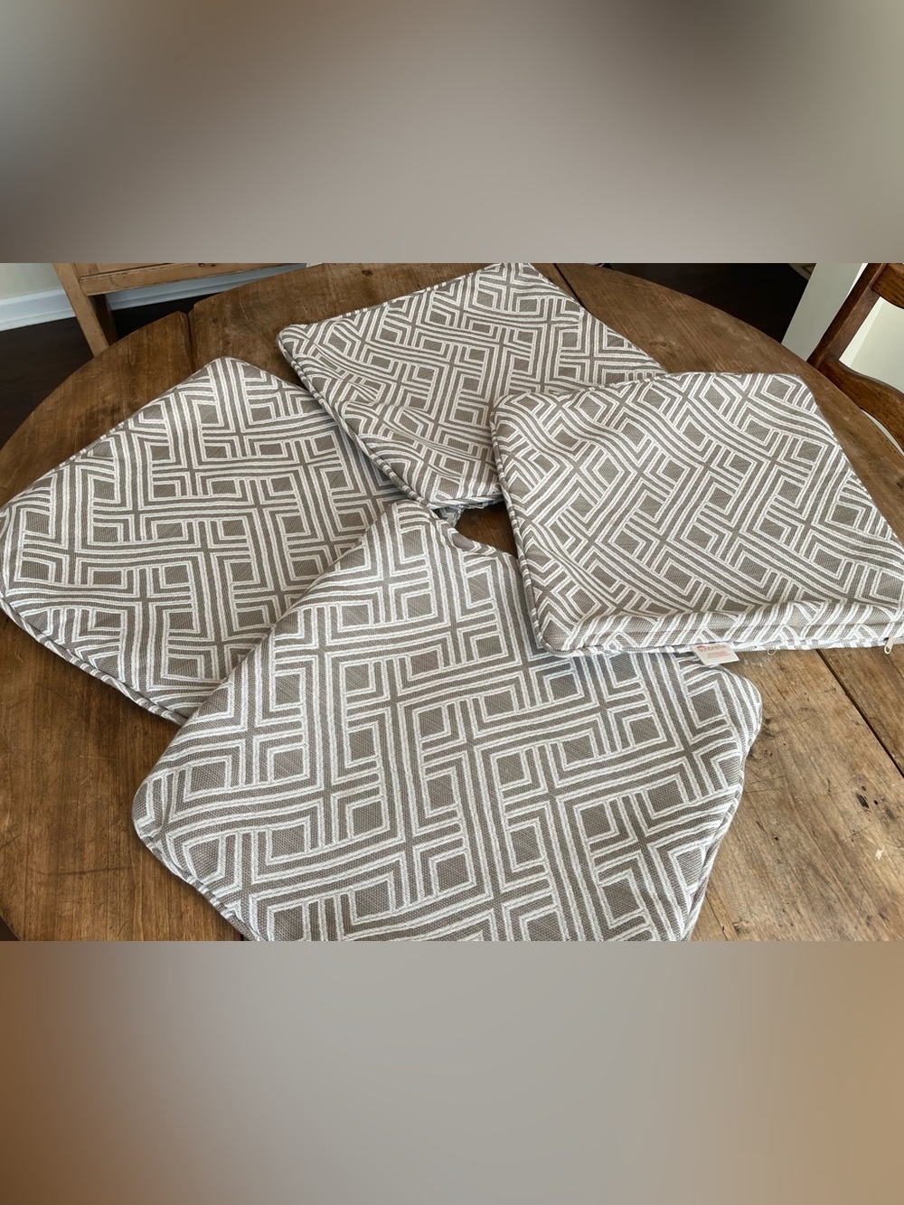 Set of 4 Sunbrella Taupe/White w/Matching Piping 18" Pillow Covers
